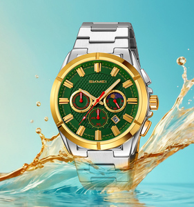 Skmei 9355 montre à Quartz de luxe ronde en or en acier inoxydable bande étanche montre-bracelet cadran en verre boucle fermoir en gros - Product Image 3