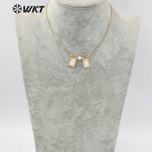 WT-JN137 Collar Súper Popular con Dije de Corazón de Santa María Tallado en Nácar Blanco, Collar Cristiano de Doble Concha Blanca de María en Oro - Product Image 5