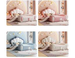 2025 럭셔리 소녀 공주 소년 왕자 침실 가구 나무 세트 어린이 침대 프레임 어린이를위한 난간 가죽 침대 - Product Image 6