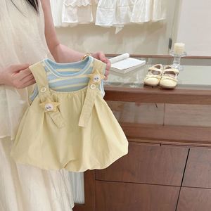 Girls Striped Vest And Suspender Dress Set Cotton Summer Outfit Star Theme Thin Fabric - Product Image 1