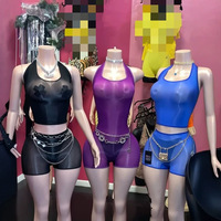 Ensemble crop top sexy sans manches pour femme, haut ajusté et pantalon capri taille haute, tenue Y2K streetwear pour soirée et club, combinaison deux pièces
