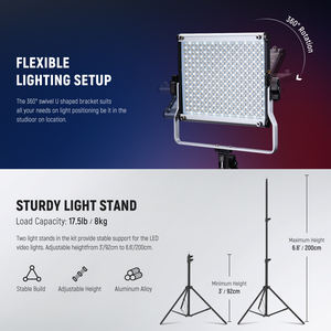 Kit d'éclairage de studio photo <span class=keywords><strong>Neewer</strong></span> <span class=keywords><strong>RGB</strong></span> 660Pro <span class=keywords><strong>RGB</strong></span> 50W à intensité variable avec écran LCD, 2 packs, en alliage d'aluminium, pour la photographie - Product Image 6