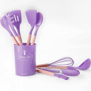 Bán Buôn 12 Cái Tay Cầm Bằng Gỗ Không Dính Chịu Nhiệt Silicone Đồ Dùng Nhà Bếp Set + Barrel Baking Cụ Nấu Ăn Phụ Kiện - Product Image 2