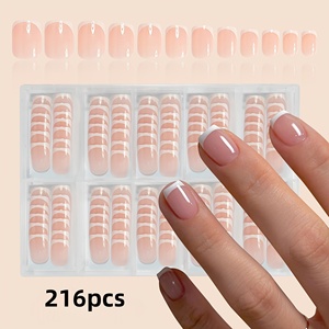 216 faux ongles courts carrés blancs pour <span class=keywords><strong>manucure</strong></span> française, brillants, nude et rose, à presser, pour le quotidien, les études et les fêtes - Product Image 1