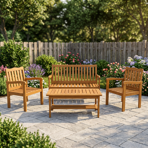 Modern Solid Teak Wood Outdoor Patio Furniture Set <b>Garden</b> <b>Bench</b> Armchair Coffee <b>Table</b> - Product Image 4