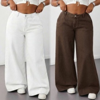 Jeans évasés grande taille pour femmes, Jeans à franges tendance pour femmes, Pantalons amples à jambes larges pour femmes, Jeans délavés pour femmes