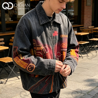 Veste en jean personnalisée pour homme, style streetwear, coupe courte, motifs variés, coupe décontractée et ample, effet vieilli, rétro, manches longues, OEM
