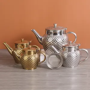 Drinkware Tea Serving Silver Color Turkish Tea Pot Stainless Steel Teapot Metal Flower Tea Kettle With Strainer For Home/hotel