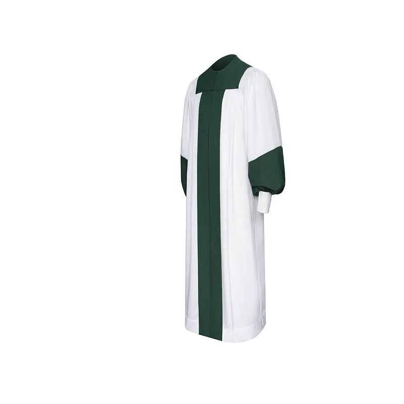Fluting सफेद और हरे रंग थोक वयस्क मैट चर्च कोरस वस्त्र