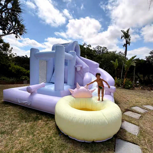 Château <span class=keywords><strong>gonflable</strong></span> commercial de haute qualité en PVC couleur pastel avec toboggan, piscine et aire de jeux aquatique pour le plaisir en plein air - Product Image 1