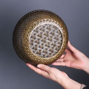 Handmade <b>Bamboo</b> Woven Storage Basket Round Kitchen Fruit Vegetable <b>Container</b> Natural Material Crafted For Neatening - Product Image 3
