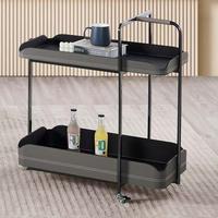 Chariot léger de luxe en cuir de selle, nouveau modèle en titane noir premium, table d'appoint mobile double couche