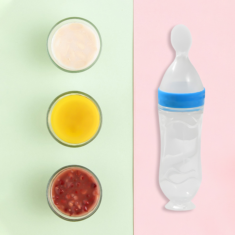 Portable 90ml Soft Silicone Kids Squeezable Bottle New Design BPA-Free Rice Paste Spoon Feeder Baby Food Dispensing Tool