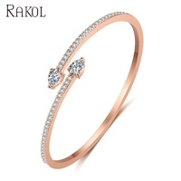 Gelang Manset RAKOL BP2192 CZ yang Dapat Disesuaikan, Berlapis Emas Asli, Tembaga, Model Ular