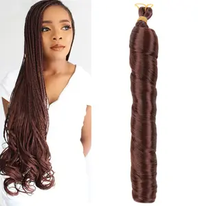 Ekstensi rambut sintetis kepang perempuan, 22 inci pre-stretched telur tiup longgar kotak tenun kecantikan Spiral Perancis pengeriting rambut