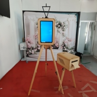 Photomaton vintage portable rétro en bois avec haut-parleur intégré, style iPad, trépied rectangulaire, coque d'appareil photo DSLR pour mariage