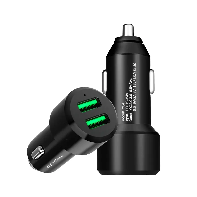 China Herstellung 12V 24V 36W Batterie ladegerät Schnelles Schnell laden 3.0 Dual Ports Auto-USB-Ladegerät