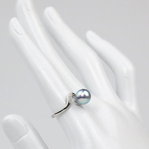 Anillo de perlas de plata moderno con piedra principal de diamante azul natural chapado en rodio-estilo religioso hecho a mano Japón fiestas compromisos - Product Image 3