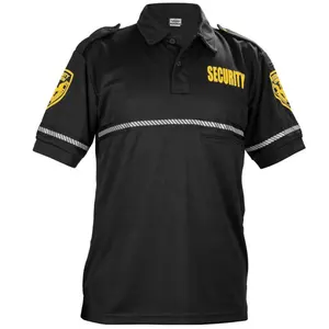 Camisas polo com bolso com zíper e listra de hash, uniforme de patrulha de segurança para homens pretos, com logotipo personalizado