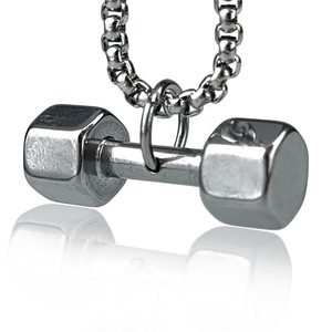 Collier de sport pour homme en acier inoxydable plaqué or avec pendentif haltère classique, vente chaude - Product Image 3