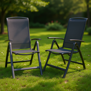 เก้าอี้สนามพับได้โครงอะลูมิเนียมปรับเอนได้ พนักพิงสูง สำหรับสวนกลางแจ้ง เฟอร์นิเจอร์แบบสลิง - Product Image 2