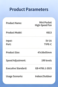 Ventilateur électrique portable - Rechargeable par USB, 4000 mAh, mini-refroidisseur d'air réglable, compact et silencieux pour les voyages et la maison - Product Image 6