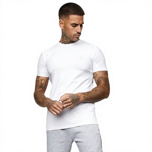 T-shirt à manches courtes pour homme, gris, coupe ajustée, col rond, couleur unie, jersey décontracté en coton - Product Image 2