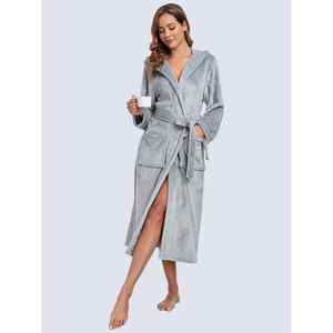 Wholesale <b>Cheap</b> Plush Robe US Local Warehouse Solid Sleepwear for Adults 3XL Thickened Flannel Warm Soft Hooded <b>Pajama</b> for - Product Image 4