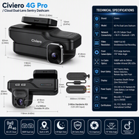 Caméra embarquée intelligente 4G double objectif avant 1080P avec surveillance de stationnement 24h/24, accès à distance sans fil, enregistreur de conduite DVR, boîte noire