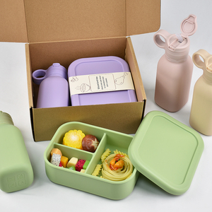 School Portable 750ml 3 <b>Compartment</b> Leakproof Bpa Free Silicone <b>Lunch</b> <b>Box</b> Water Bottle Set Microwavable Heatable Kids - Product Image 5