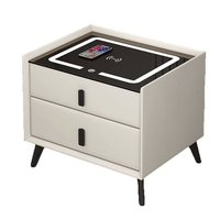 Table de chevet intelligente en bois massif avec lumière LED et capteur d'empreintes digitales, design simple et moderne pour chambre à coucher, style luxe discret