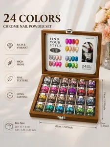 24 Premium <b>Magic</b> Mirror Nail Powders, a Color Chart, and Nail Swabs. a Storage <b>Box</b> Is Also Included. Suitable for Nail Art Begin - Product Image 6