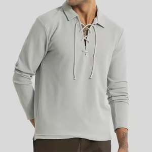 <span class=keywords><strong>Chemise</strong></span> personnalisée de haute qualité pour hommes, nouvelle <span class=keywords><strong>chemise</strong></span> de plage décontractée à manches longues, <span class=keywords><strong>col</strong></span> montant, corde à longueur réglable, <span class=keywords><strong>chemise</strong></span> de couleur unie - Product Image 1