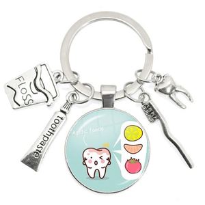 Porte-clés promotionnel de soins dentaires, pendentif dentaire en verre et métal tendance, 25 mm, cadeau, image personnalisée disponible - Product Image 4