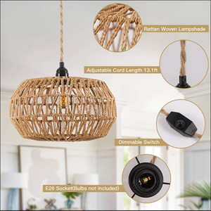 Ferme tissé rotin suspension <span class=keywords><strong>lampe</strong></span> Vintage moderne papier corde lustre brancher sur <span class=keywords><strong>prise</strong></span> <span class=keywords><strong>murale</strong></span> pendentif luminaire - Product Image 5