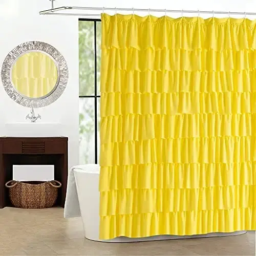 Soft Touch Textured 72-inches Extra Long waterproof Ruffle Shower Curtain for Bathroom