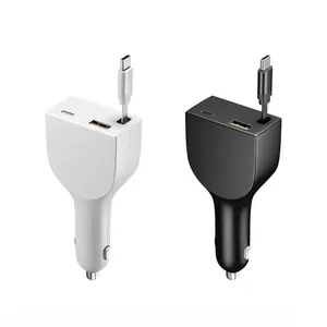 Expansion Line 3 In 1 Universal Quick Charge Dual 2 Port Retractable Type C Charge Cable Car Charger For Mobile Phone