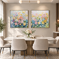 Lukisan Bunga Abstrak 3D Bertekstur Besar Dilukis Tangan di Atas Kanvas, Seni Dinding Floral Modern Berbingkai untuk Dekorasi Ruang Tamu Hotel