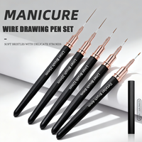 Ensemble de 5 stylos à ongles ultra-fins à long manche pour nail art, avec outils de traçage, de coloration florale et de dessin de motifs