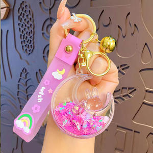 Colgante de botella de arena movediza de corazón femenino, cuentas de burbujas coloridas llenas de aceite con llavero de conejo de Luna estrella hecho de plástico Acrílico - Product Image 6