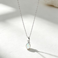 Collier pendentif délicat en argent S925 avec opale irisée, collier ovale en argent sterling 925 avec zircon et opale