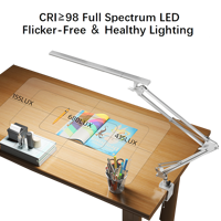 Lampe de bureau LED avec interrupteur à bouton, réglage de la luminosité/de la couleur, CRI95, pliable en métal, alimentation CA, protection des yeux pour la lecture et le travail des étudiants