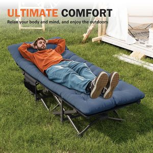 Ngoài trời di động Trọng lượng nhẹ kim loại vải đơn Gấp Cắm Trại <span class=keywords><strong>cot</strong></span> giường với mềm vải to sợi nệm cho người lớn emergent sử dụng - Product Image 5