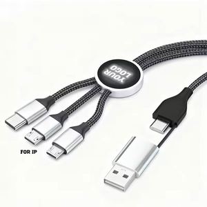 Custom Glow Multi Phone <b>Charger</b> Fast Charging Nylon Universal USB PD 3 5 in 1 Led Light up logo Cable for Promotional Gifts - Product Image 1