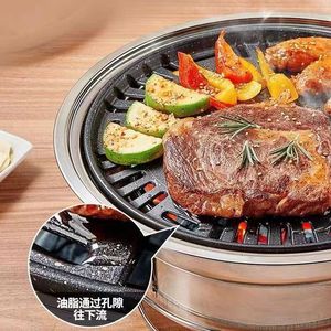 เตาย่างถ่านสแตนเลส 35 ซม. แบบพกพา สำหรับใช้ในร่มและกลางแจ้ง เตาบาร์บีคิวอเนกประสงค์ ไม่ติดกระทะ สไตล์เกาหลี - Product Image 3
