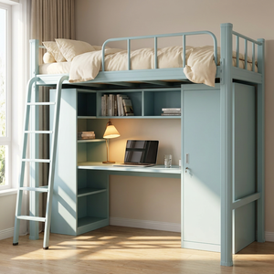 <span class=keywords><strong>Lit</strong></span> <span class=keywords><strong>superposé</strong></span> en métal coloré pour enfants avec bureau intégré, <span class=keywords><strong>lit</strong></span> <span class=keywords><strong>superposé</strong></span> en acier rose et bleu avec armoire intégrée et garde-corps de sécurité - Product Image 2