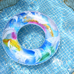 Children's Inflatable Swimming Ring <b>Sequined</b> Feather Design 30 Inch Water Float For Pool Fun - Product Image 1