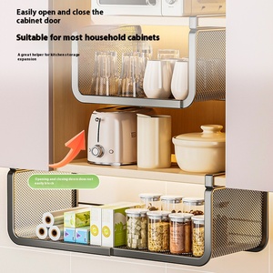 Étagère de rangement murale en métal à deux niveaux pliable <span class=keywords><strong>pour</strong></span> cuisine, vente en gros d'usine, <span class=keywords><strong>pour</strong></span> <span class=keywords><strong>micro</strong></span>-ondes, casseroles, ustensiles - Product Image 3