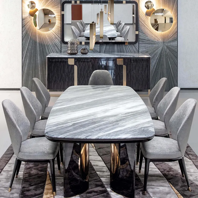 Hoge Kwaliteit Italiaanse Eetkamer Meubels 6 Seater Eettafel Designer Metalen Marmer Moderne Luxe Eettafel Sets