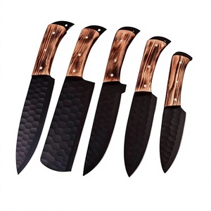 Ensemble de 5 couteaux de chef en acier carbone forgé à la main, style japonais, avec manche en bois - Product Image 1